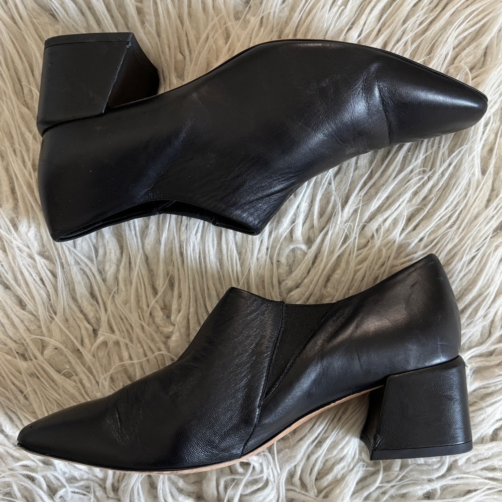 Vince Black Leather Square Block Heel Low Ankle Booties Size 8